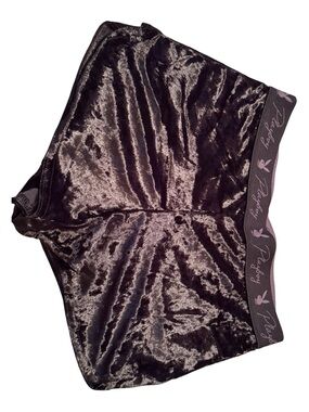 Playboy Black Crushed Velvet Lounge Shorts Logo Waistband Women’s Small